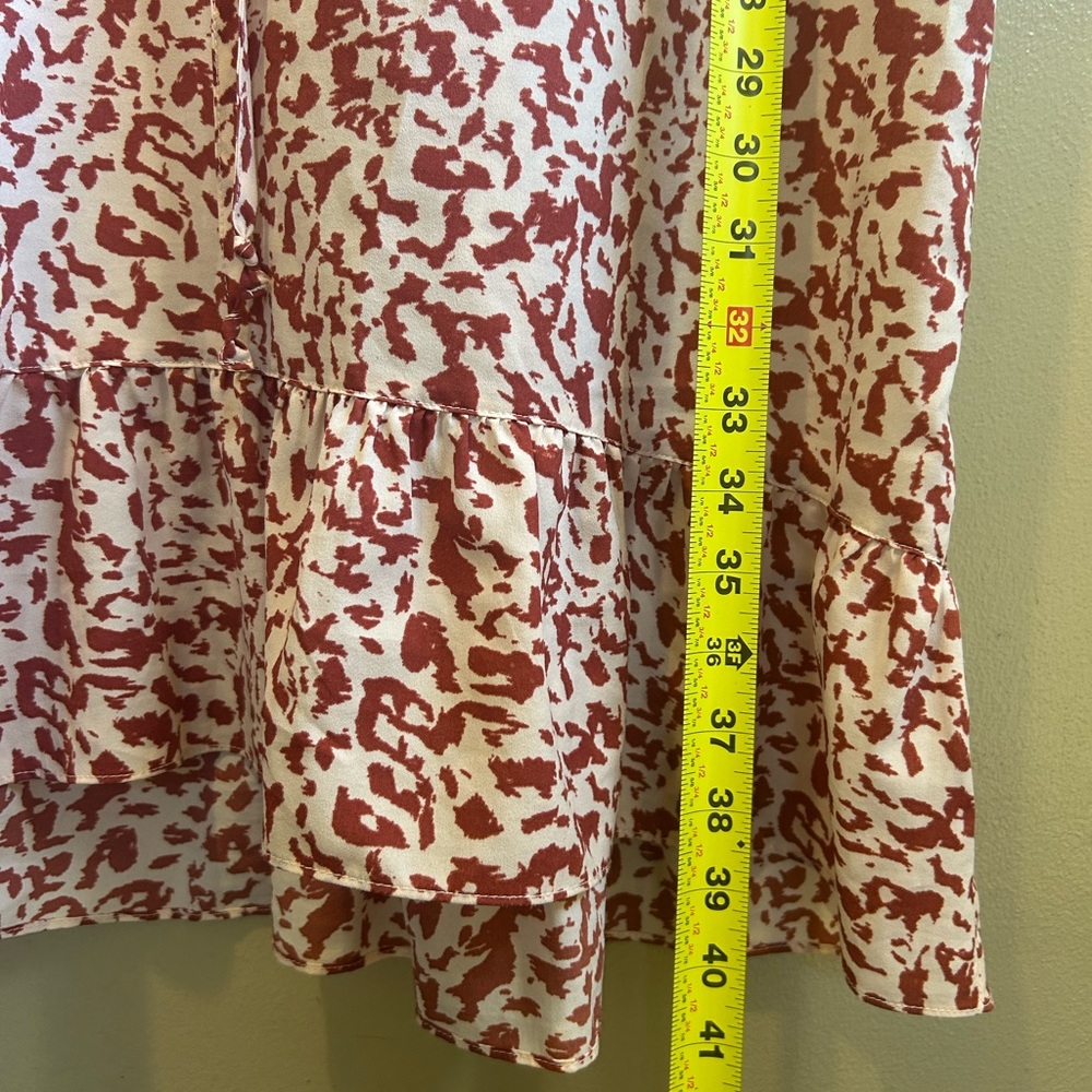 CAbi Sienna Rust Animal Print Dress Drawstring Ruffle Large L Boho Leopard Flowy - Picture 7 of 9